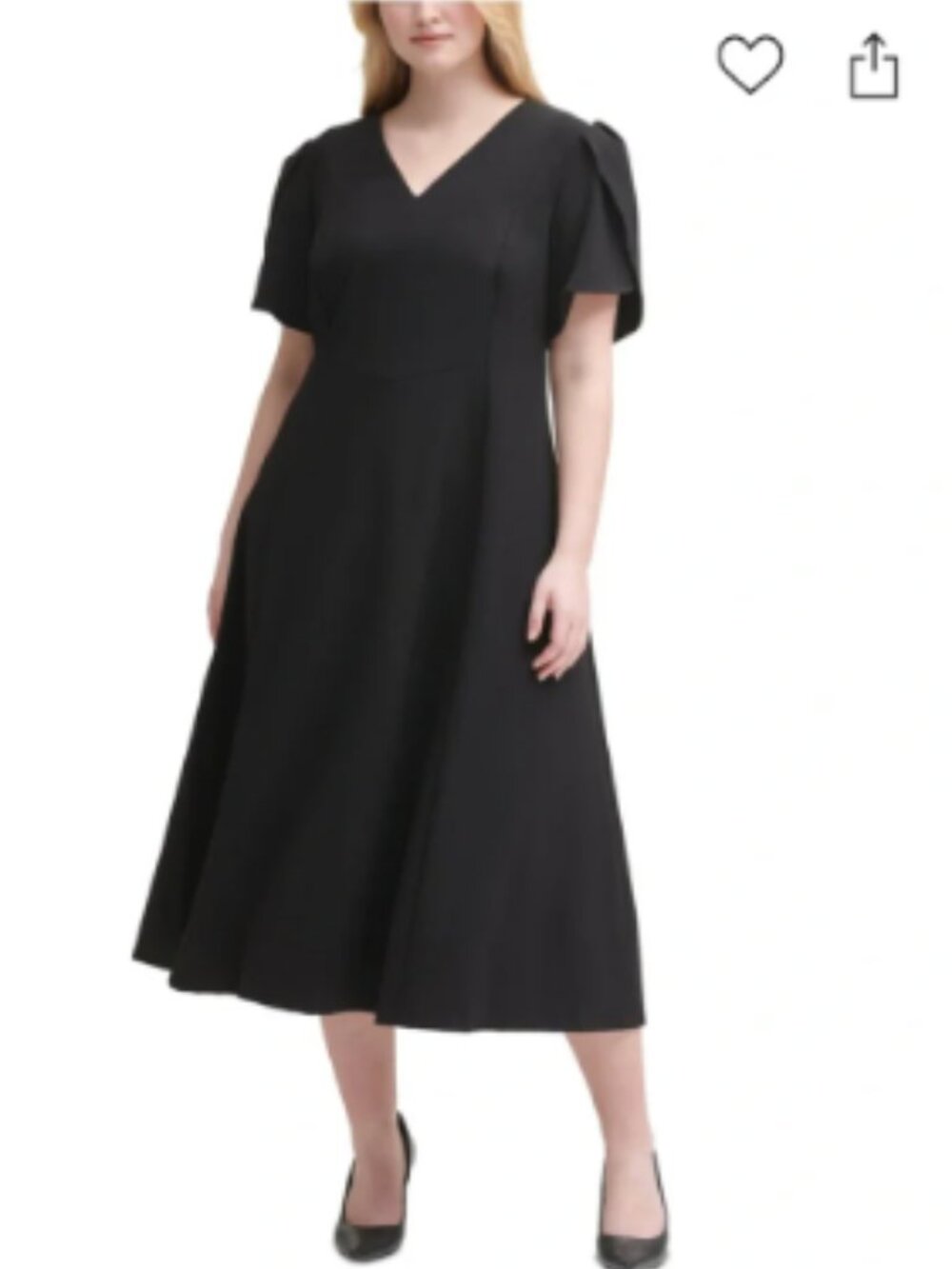 Black Calvin Klein Midi V-Neck Tulip Sleeve Dress (Scuba Crepe) - 16W